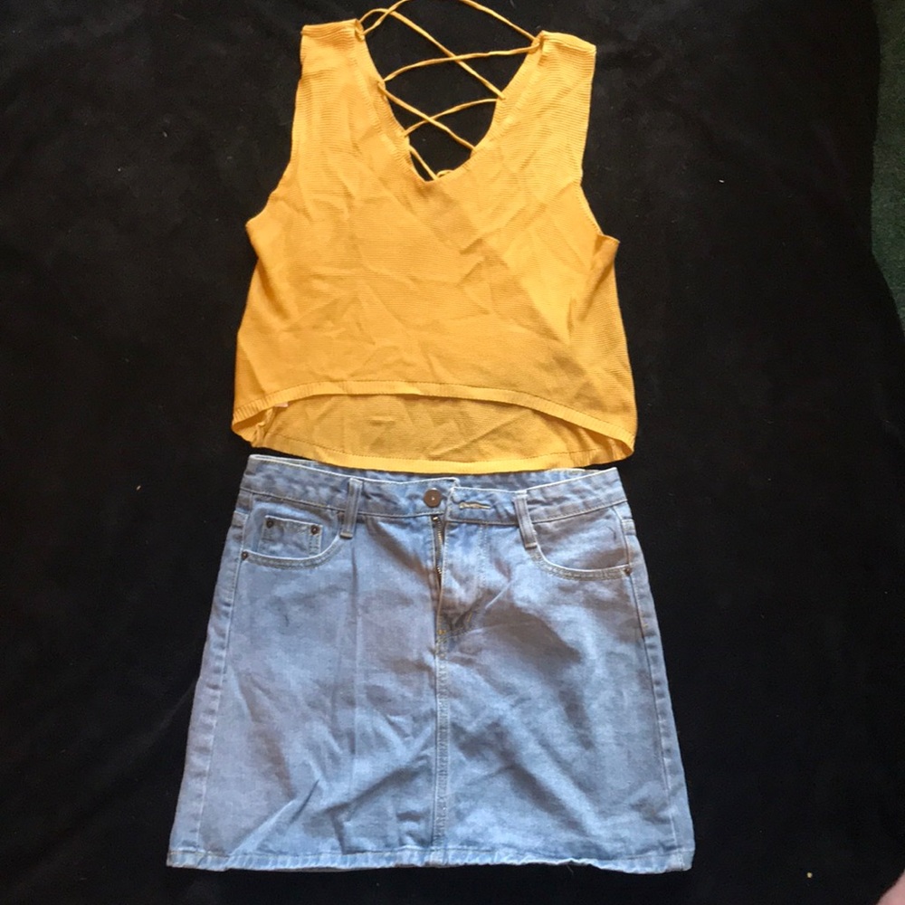 High waisted denim skirt